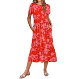 Vestido Feminino Zeagoo 2025 De Manga Curta Vacation Red Floral M