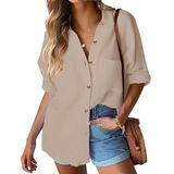Camisa Hotouch Gauze, Linho, Algodão, Botões, Manga Comprida, Feminina