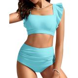 Conjunto De Biquíni Kate Kasin Feminino De Cintura Alta Para Controle De Barriga Azul Claro