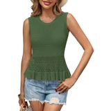 Camiseta Regata De Crochê Saodimallsu Sem Mangas Com Babado Verde Militar