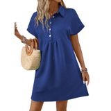Vestido Acelitt Primavera Verão Com Gola De Lapela Feminino Azul Gg