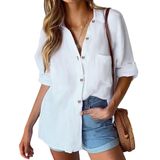 Camisa Hotouch Branca De Algodão Feminina Com Decote Em V De Manga Comprida S