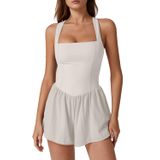Macacão Feminino Qinsen Com Gola Quadrada Sem Mangas, Bege De Verão, S