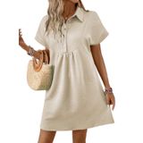 Vestido Acelitt, Primavera, Verão, Gola De Lapela, Feminino, Bege, Xs