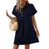 Vestido Acelitt Primavera Verão Com Gola De Lapela Feminino Azul Marinho