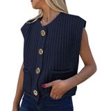 Colete De Suéter Feminino Prettygarden De Malha Grossa Azul Marinho M