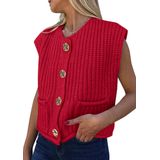 Colete De Suéter Feminino Prettygarden, De Malha Grossa, Vermelho, Tamanho Gg