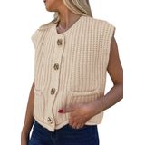 Colete De Suéter Feminino Prettygarden, De Verão, De Malha Grossa, Bege