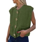 Colete De Suéter Feminino Prettygarden, De Verão, De Malha Grossa, Verde Militar