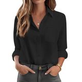 Camisa Feminina Hotouch Básica Com Botões E Manga Comprida Preta M
