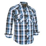 Camisa Masculina Coevals Club De Manga Comprida Ocidental Xadrez Azul/preta