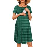 Vestido De Amamentação Para Maternidade Ekouaer Summer De Manga Curta Verde L