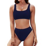 Conjunto De Biquíni Feminino Pink Queen Azul Escuro Com Gola Redonda