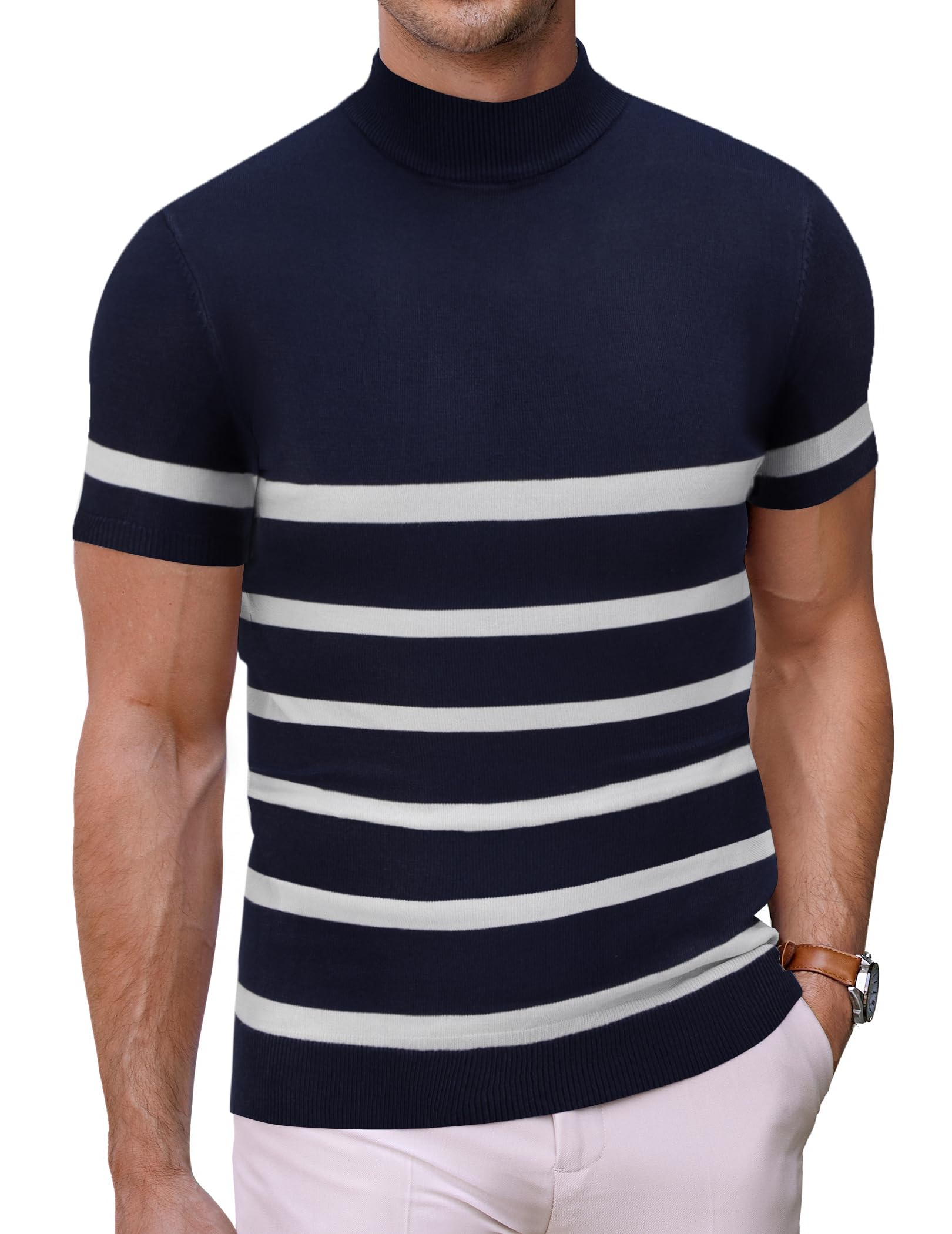 Suéter Masculino Coofandy, Simulado, Gola De Tartaruga, Manga Curta