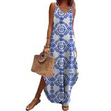 Vestido Zeagoo Vacation 2025 Maxi Sem Mangas Azul Espaguete Xxl