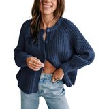 Suéter De Cardigã Acmplla Chunky Knit Button Navy Para Mulheres