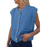 Colete De Suéter Feminino Prettygarden, De Verão, Sem Mangas, Azul