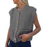 Colete De Suéter Feminino Prettygarden, De Malha Grossa, Com Botões, Cinza