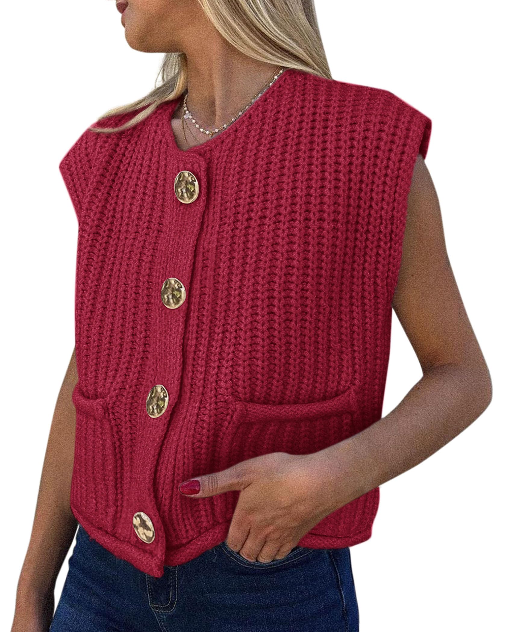 Colete De Suéter Feminino Prettygarden, De Malha Grossa, Cortado, Vinho Tinto