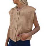 Colete De Suéter Feminino Prettygarden, De Malha Grossa, Cáqui, Tamanho L