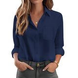 Camisa Feminina Hotouch Com Botões E Manga Comprida Com Gola Azul Marinho M