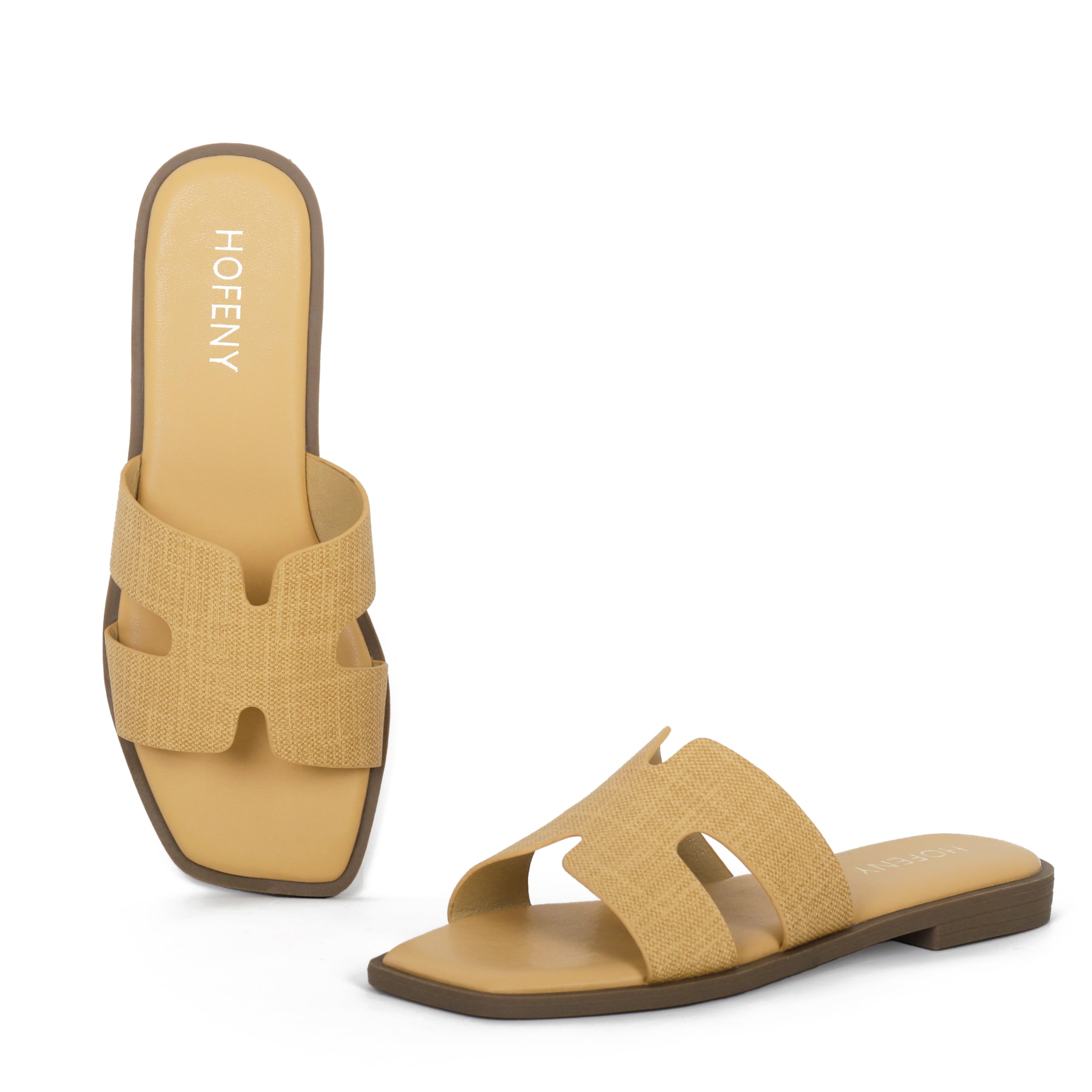 Sandálias Planas Hofeny Femininas Sem Cadarço Em Couro Macio Com Bico Aberto