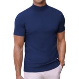 Suéter Masculino Coofandy, Gola Simulada, Manga Curta, Azul Marinho