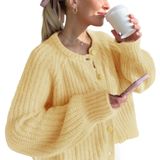 Suéter De Cardigã Acmplla Chunky Knit Button Amarelo Para Mulheres