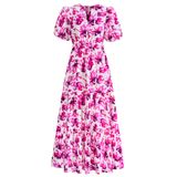 Vestido De Verão Feminino Casual Com Decote Em V, Floral, Maxi E Bolsos