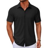 Camisa Casual Coofandy, Sem Rugas, Manga Curta, Preta, Masculina