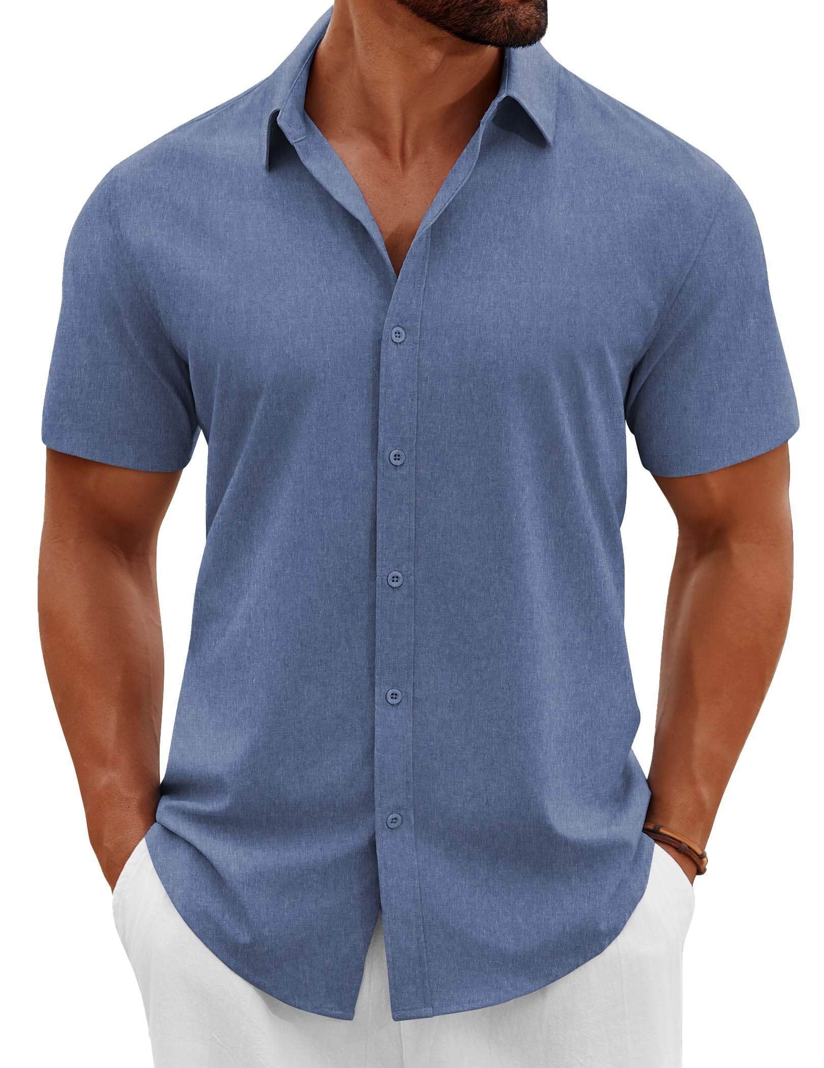 Camisa Coofandy Vacation Para Homens Button Down Blue Summer