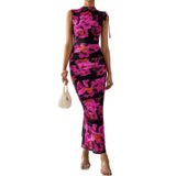 Vestido De Verão Feminino Prettygarden, Malha Maxi Floral Franzida