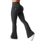 Leggings Yeoreo Brittany Flare Com Bolsos Femininos Pretas Gg