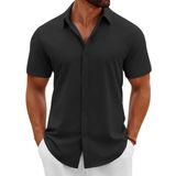 Camisa Casual Coofandy De Manga Curta Com Botões Para Homens Preta