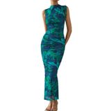 Vestido Longo Feminino Prettygarden, Malha Floral De Verão, Azul