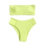 Conjunto De Biquíni Zaful Feminino De Corte Alto Sem Alças Amarelo