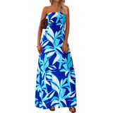 Vestido Maxi Mascomoda Summer Boho Floral Tube Top Azul Gg Feminino