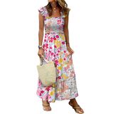 Vestido Maxi Anrabess Sem Mangas Com Gola Quadrada Multicolorido S