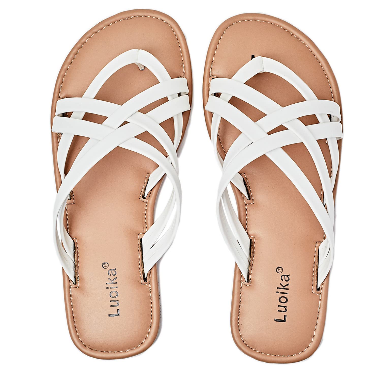 Sandálias Femininas Luoika Flat Wide White 13xw Summer Beach