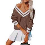 Suéter Aoudery Feminino Com Decote Em V De Grandes Dimensões Tricotado Marrom L