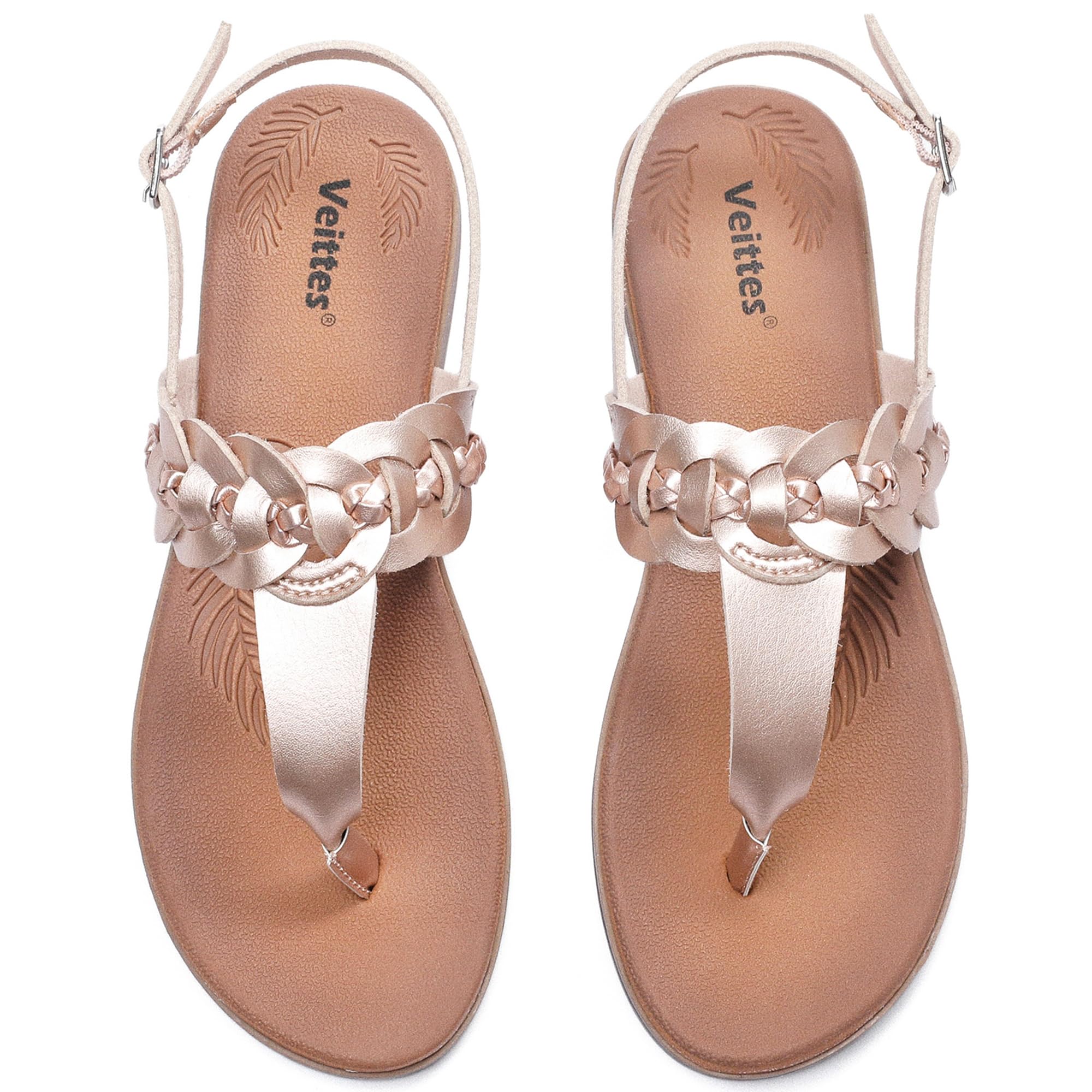 Sandálias Femininas Veittes Flat Slide Classic Com Alça Em T No Tornozelo