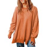 Moletom Feminino Shewin, Casual, Gola Redonda, Pulôver De Lã, Laranja
