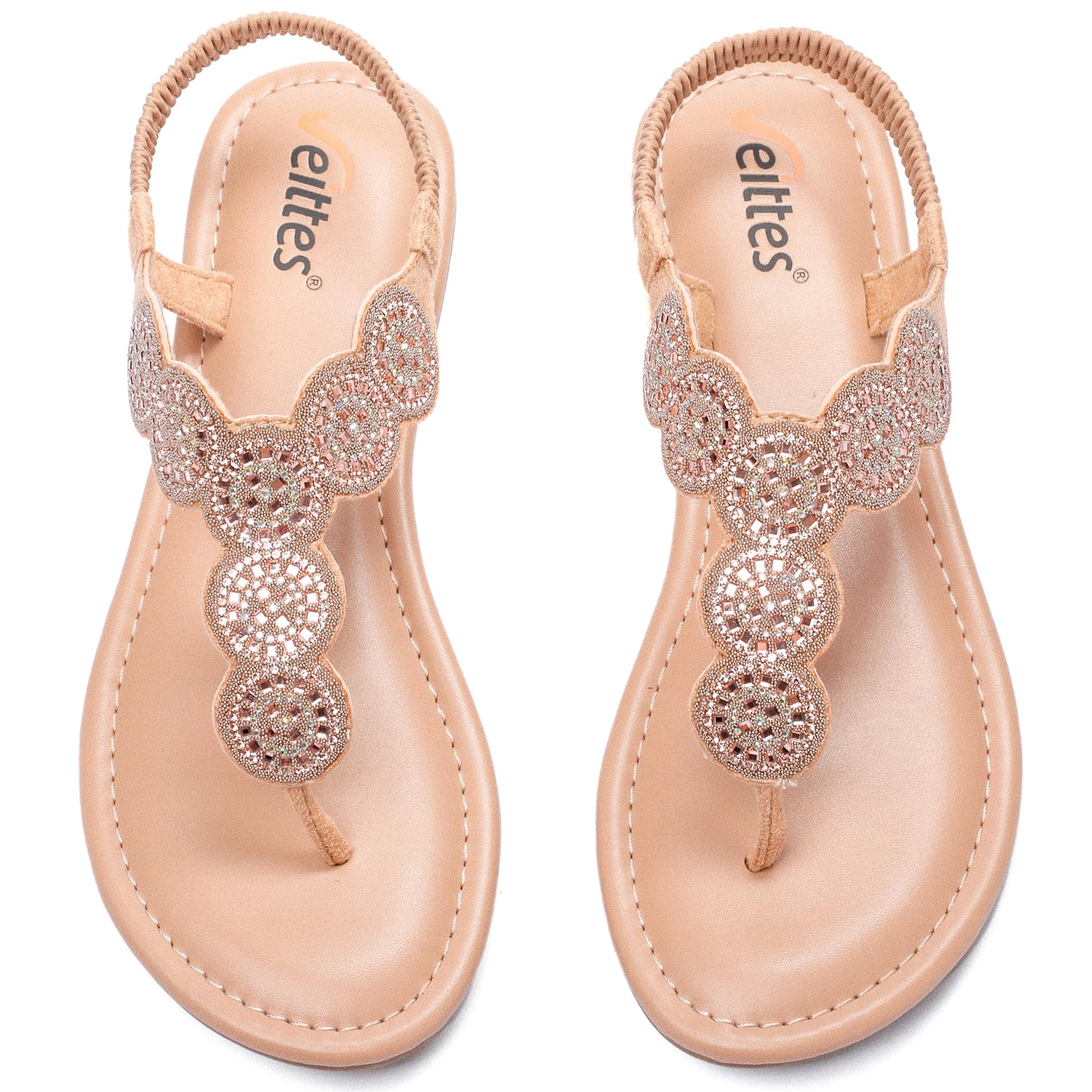 Sandálias Planas Veittes Femininas Elegantes E Boêmias Com Alça Em T No Tornozelo