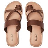 Sandálias Femininas Luoika, Planas, Largas, Marrons, Tamanho 41eu/9.5us