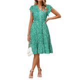 Vestido Casual De Verão Glamaker Floral Em Camadas Midi Com Bolsos