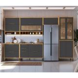 Cozinha Modulada Com 6 Peças 12 Portas 4 Gavetas E Vidro Reflecta 100% Mdf Vicenza Espresso Móveis Amêndoa/cinza