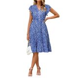 Vestido De Verão Midi Casual Com Decote Em V Floral Em Camadas, Glamaker