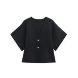 Cardigã Feminino De Tamanho Grande, Manga Curta, Preto, Wanzetaly
