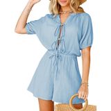 Macacão Feminino Rompers Fixmatti Com Decote Em V Azul De Verão Tamanho L