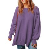 Moletom Shewin Feminino Casual Com Gola Redonda, Pulôver De Lã Roxo